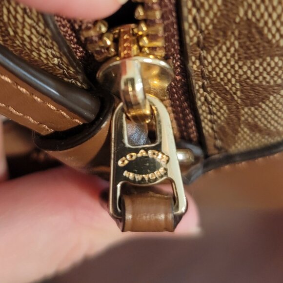 COACH Mini Camera Bag In Signature Canvas Khaki Saddle - Picture 14 of 16